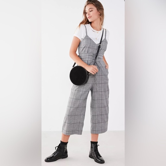 SILENCE + NOISE Urban Outfitters 6 Glenn Plaid Corset Jumpsuit Menswear Hi Rise - Picture 3 of 15